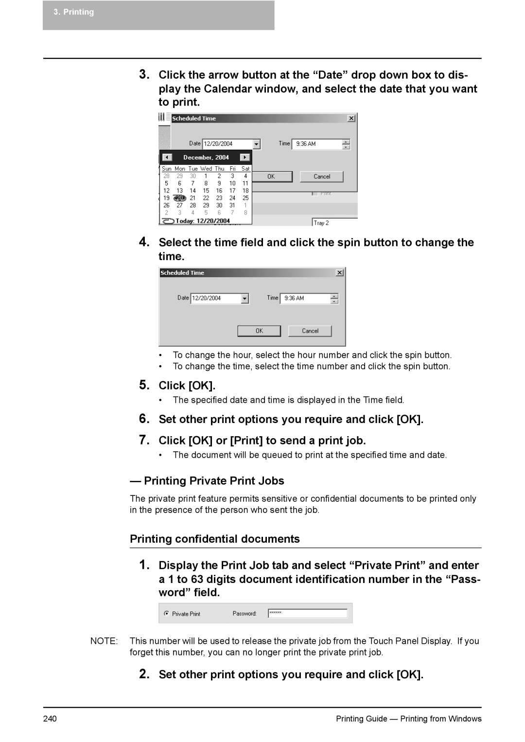 Toshiba 451C, 281C, 351C manual Click OK, Printing Private Print Jobs 