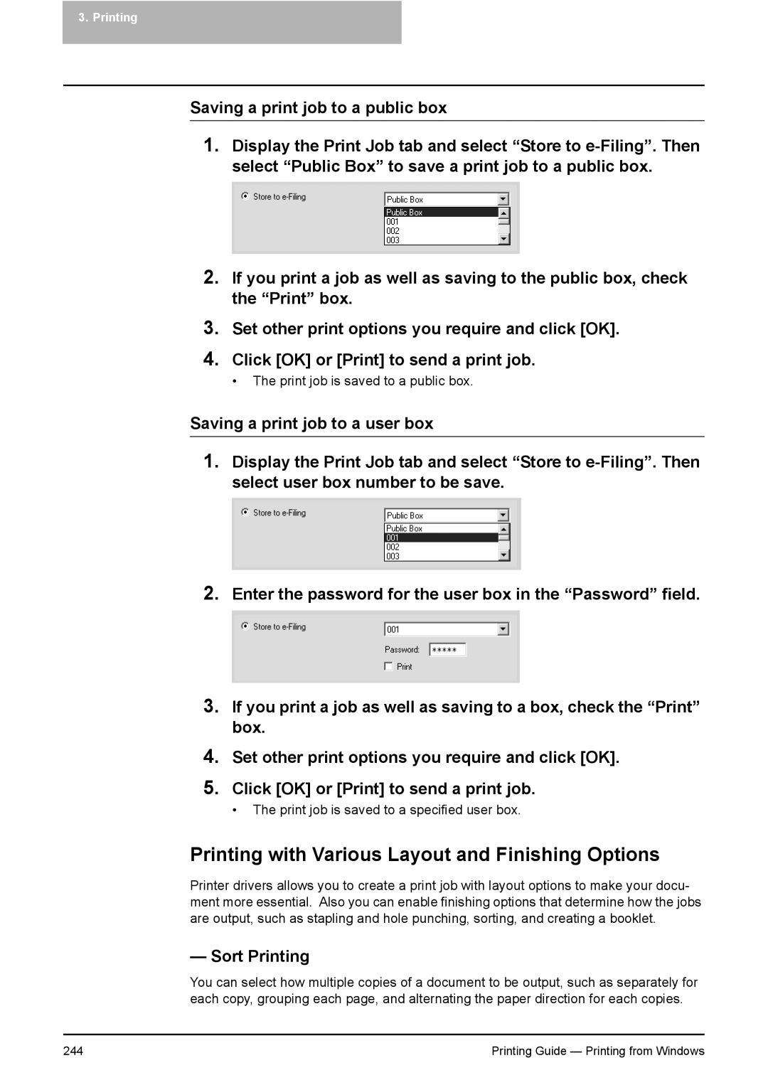 Toshiba 281C, 451C, 351C manual Printing with Various Layout and Finishing Options, Sort Printing 