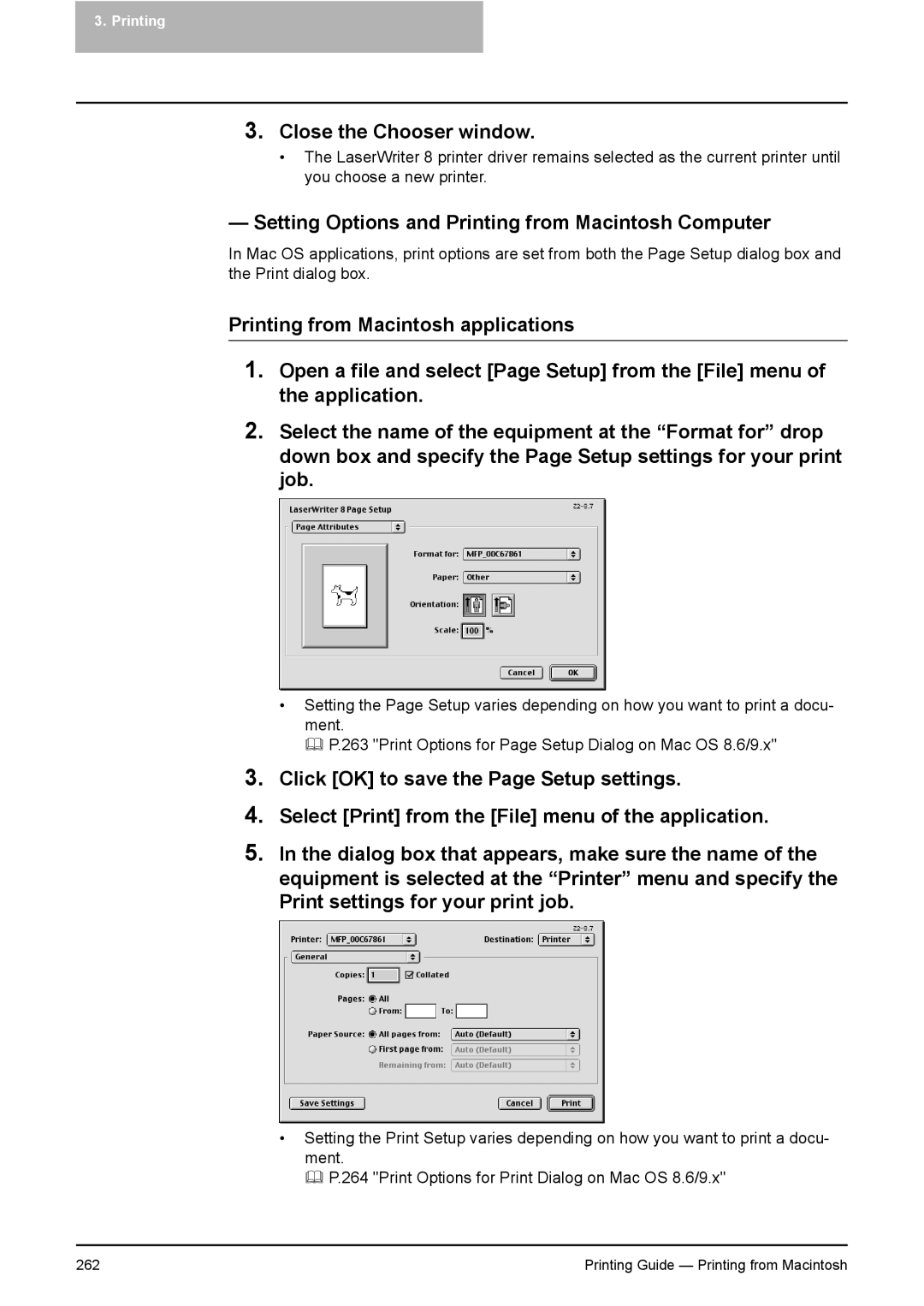 Toshiba 281C, 451C, 351C manual Close the Chooser window, Setting Options and Printing from Macintosh Computer 