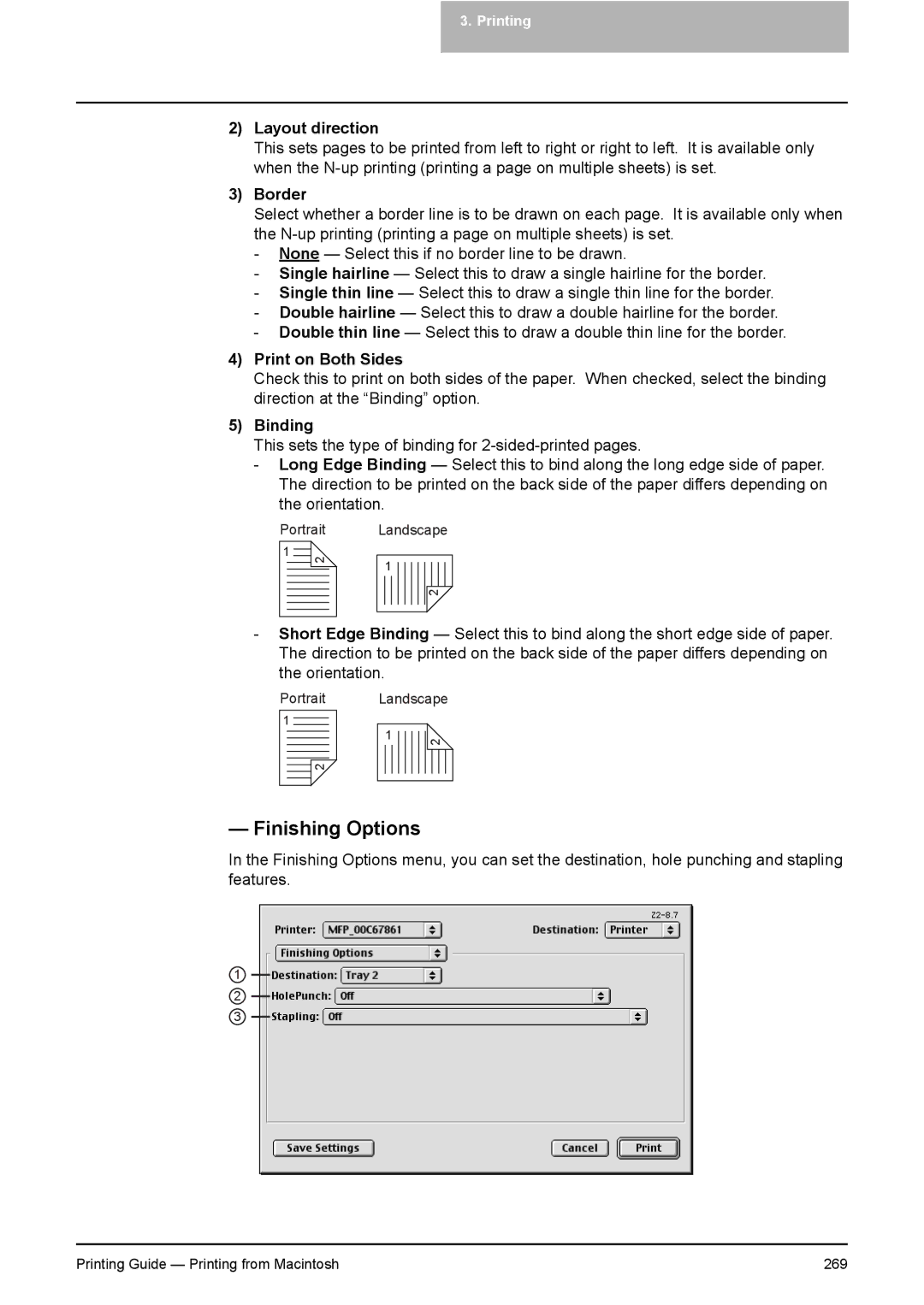 Toshiba 351C, 451C, 281C manual Finishing Options, Layout direction, Border, Print on Both Sides, Binding 