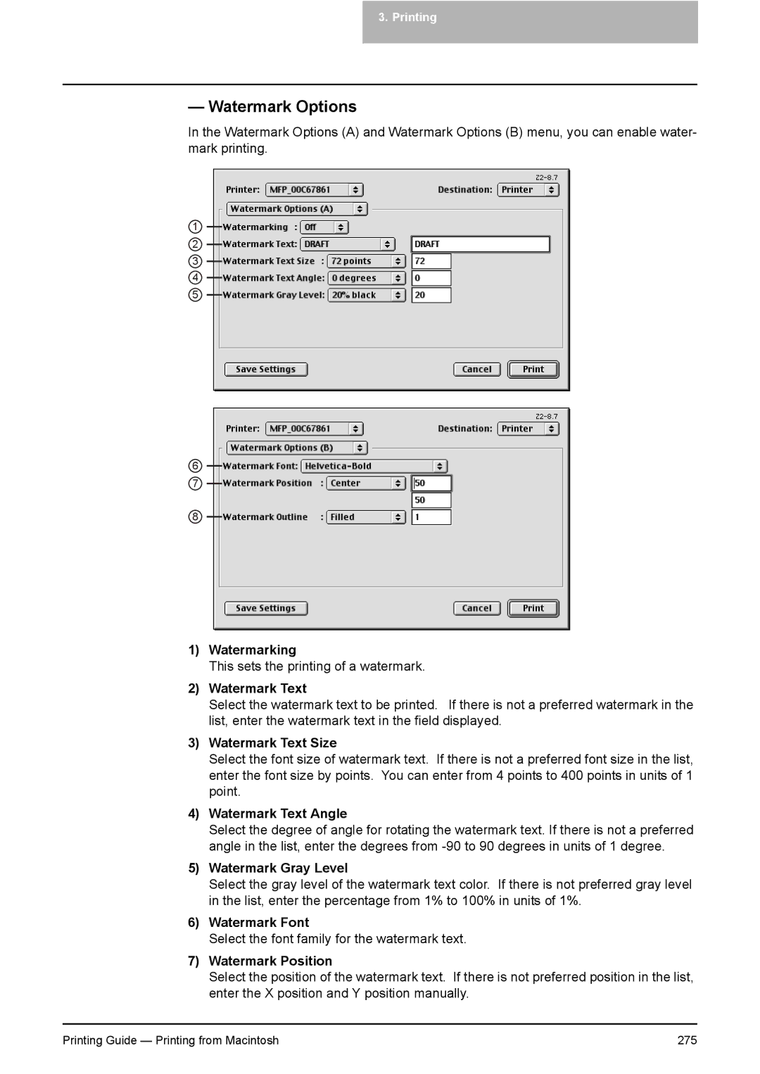 Toshiba 351C, 451C, 281C manual Watermark Options 