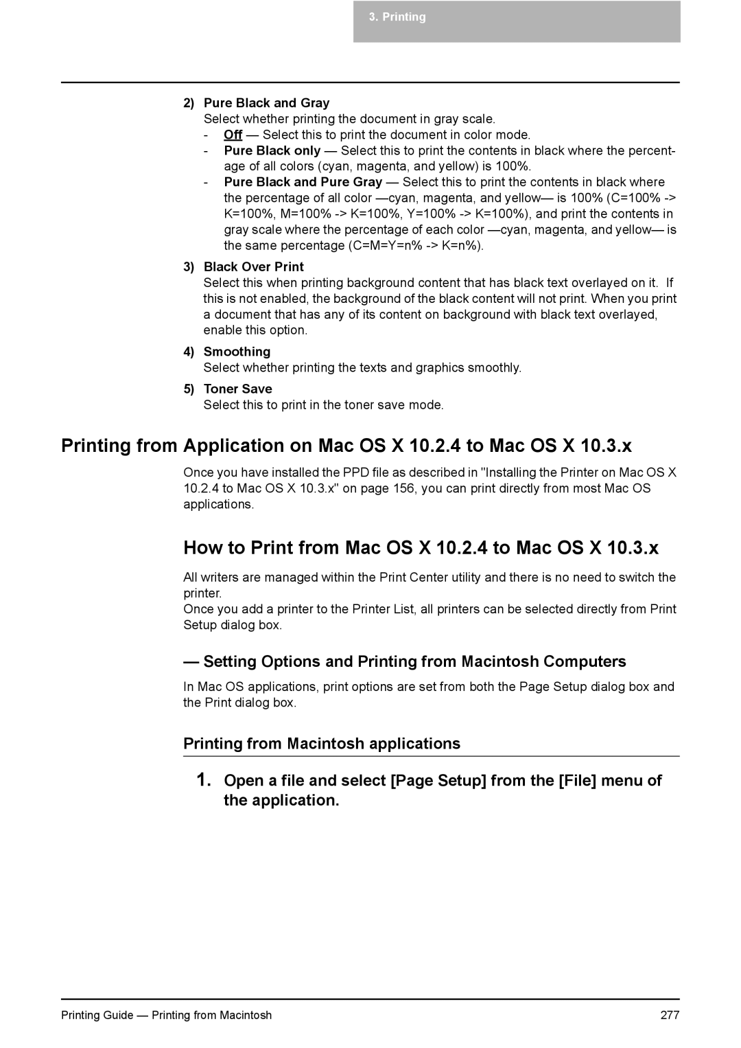 Toshiba 281C, 451C Printing from Application on Mac OS X 10.2.4 to Mac OS X, How to Print from Mac OS X 10.2.4 to Mac OS X 