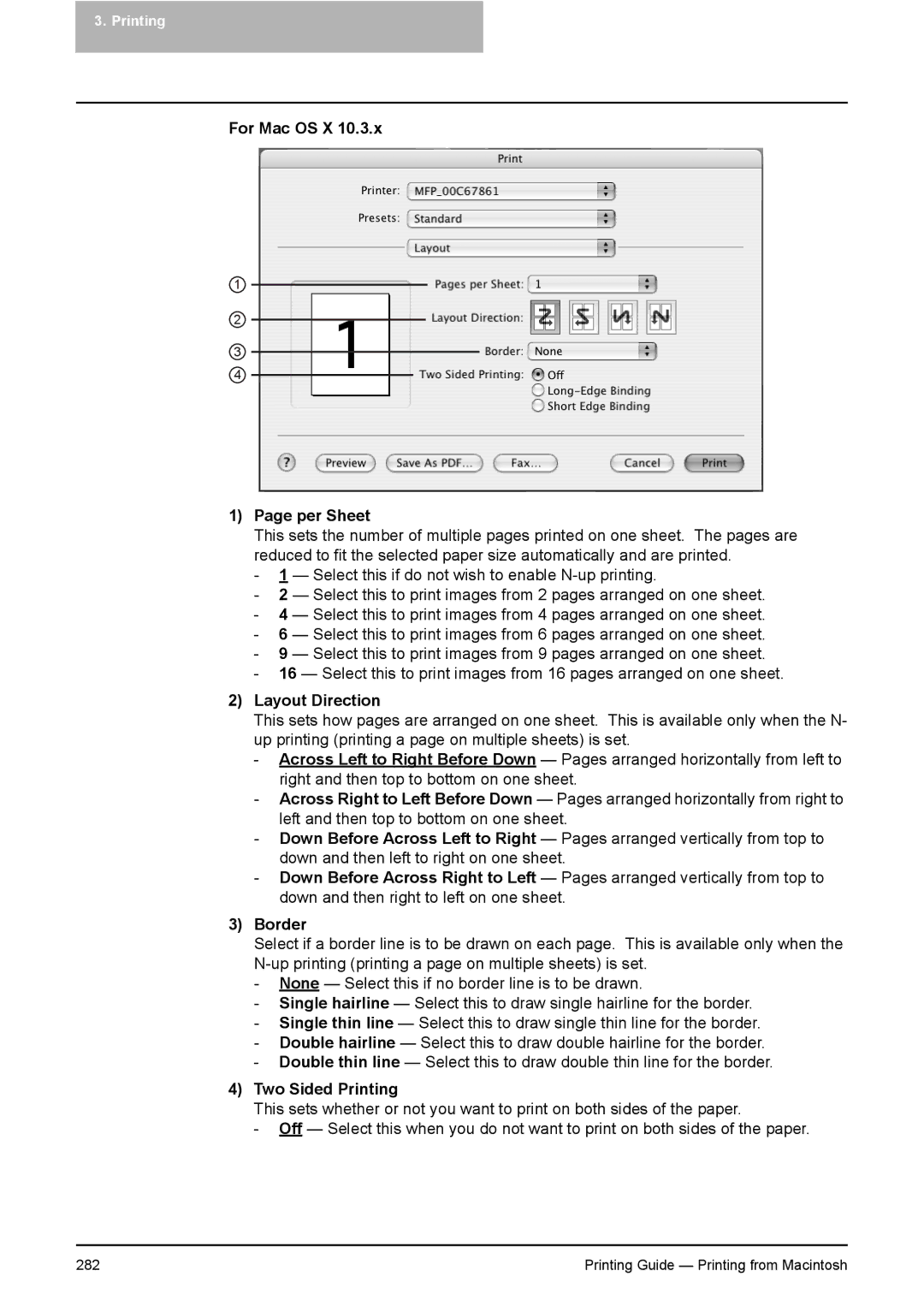 Toshiba 451C, 281C, 351C manual For Mac OS X Per Sheet, Two Sided Printing 