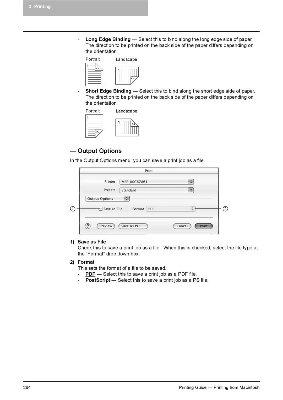 Toshiba 351C, 451C, 281C manual Output Options, Save as File, Format 