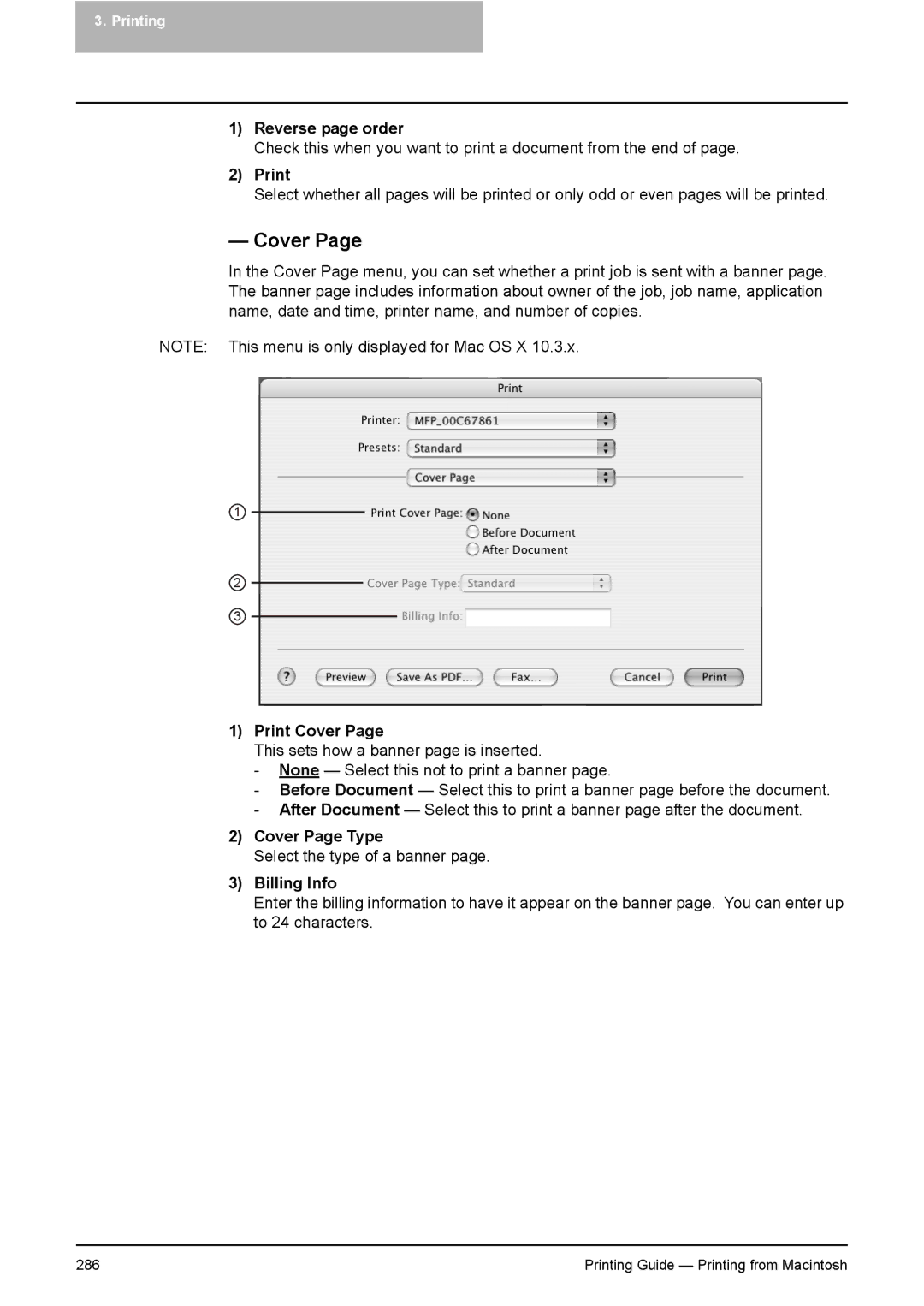 Toshiba 281C, 451C, 351C manual Reverse page order, Cover Page Type, Billing Info 