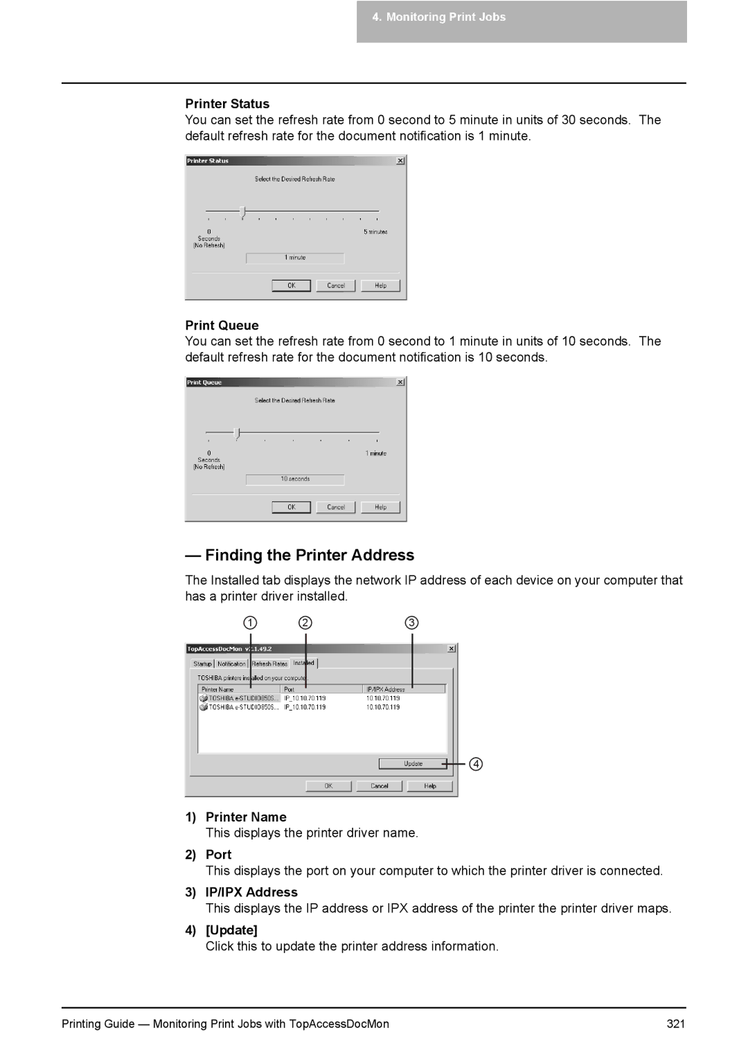 Toshiba 451C, 281C, 351C manual Finding the Printer Address 