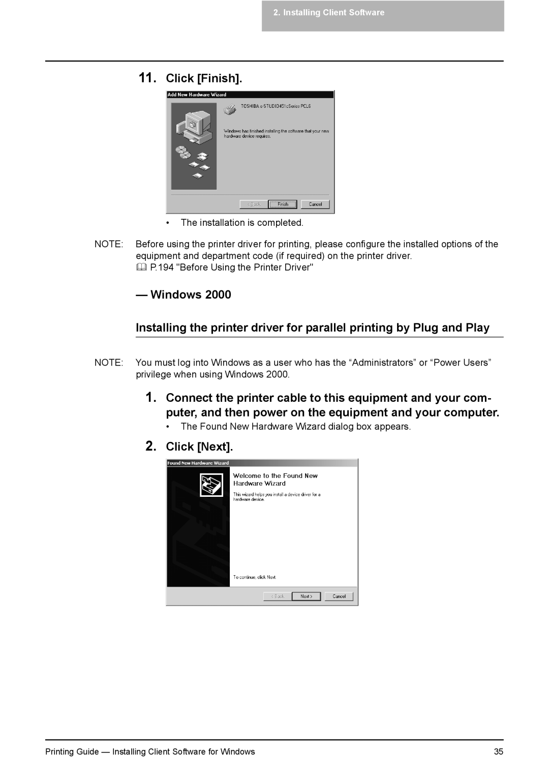 Toshiba 351C, 451C, 281C manual Installation is completed Before Using the Printer Driver 