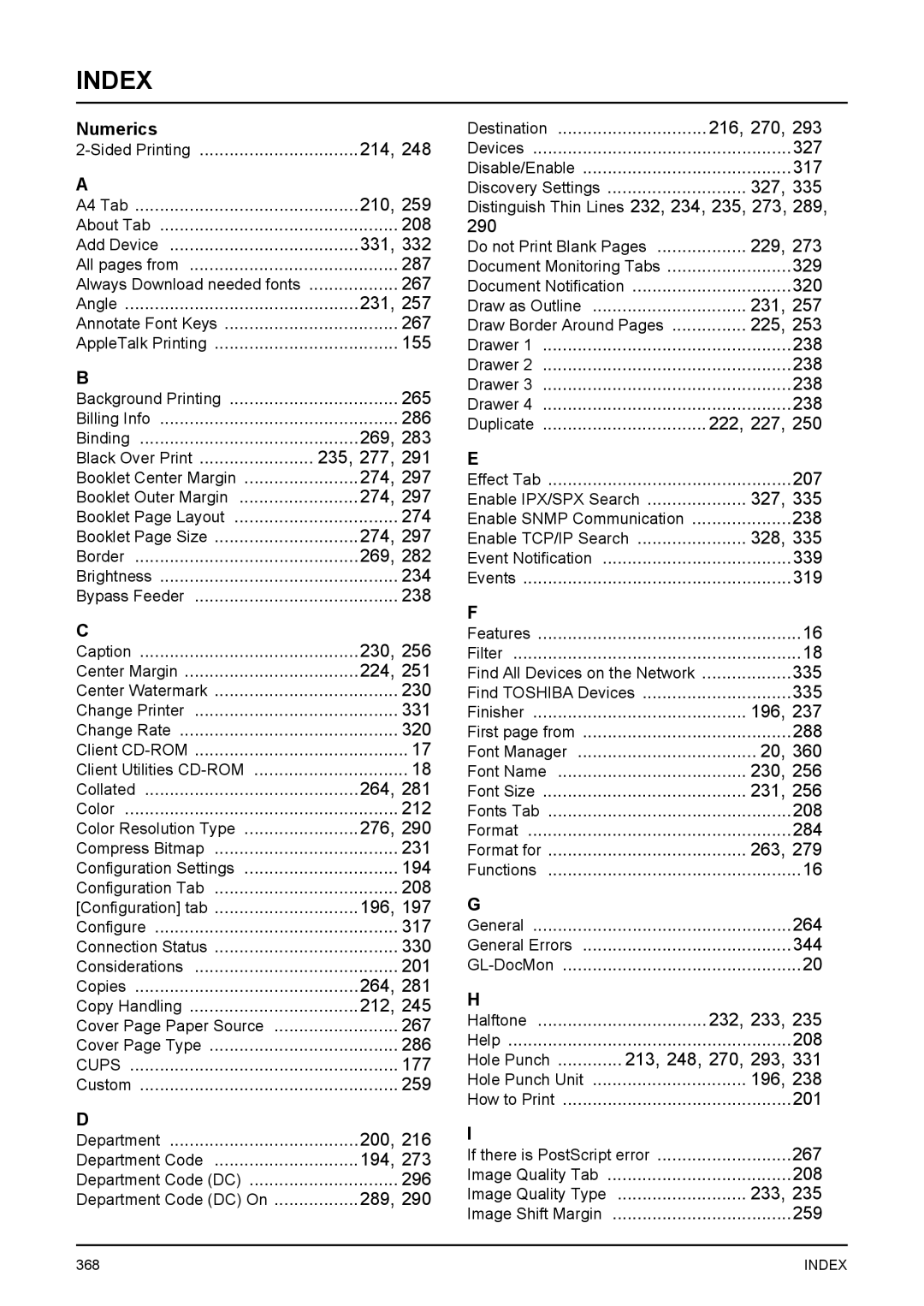 Toshiba 351C, 451C, 281C manual Index 