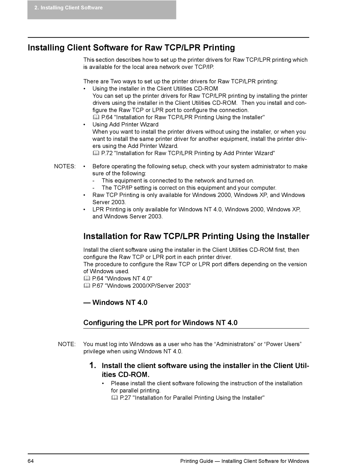 Toshiba 281C, 451C, 351C manual Installing Client Software for Raw TCP/LPR Printing 