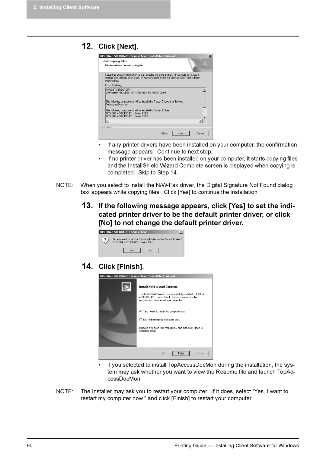 Toshiba 451C, 281C, 351C manual Click Next 