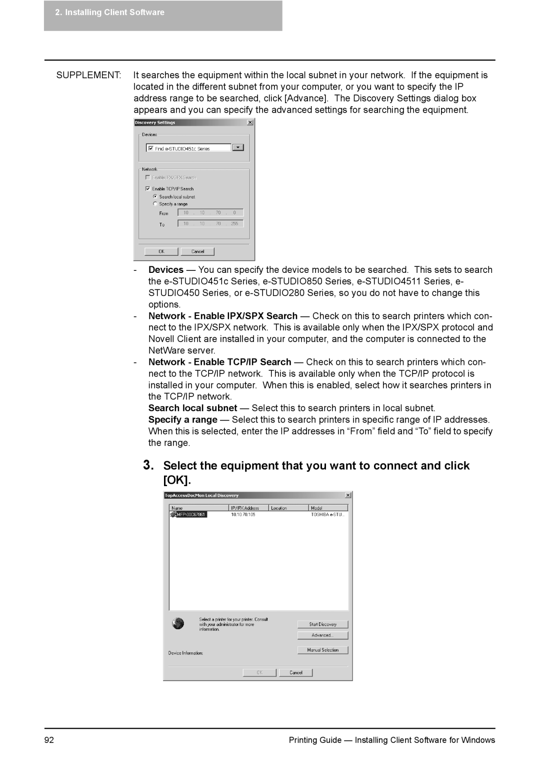 Toshiba 351C, 451C, 281C manual Select the equipment that you want to connect and click OK 