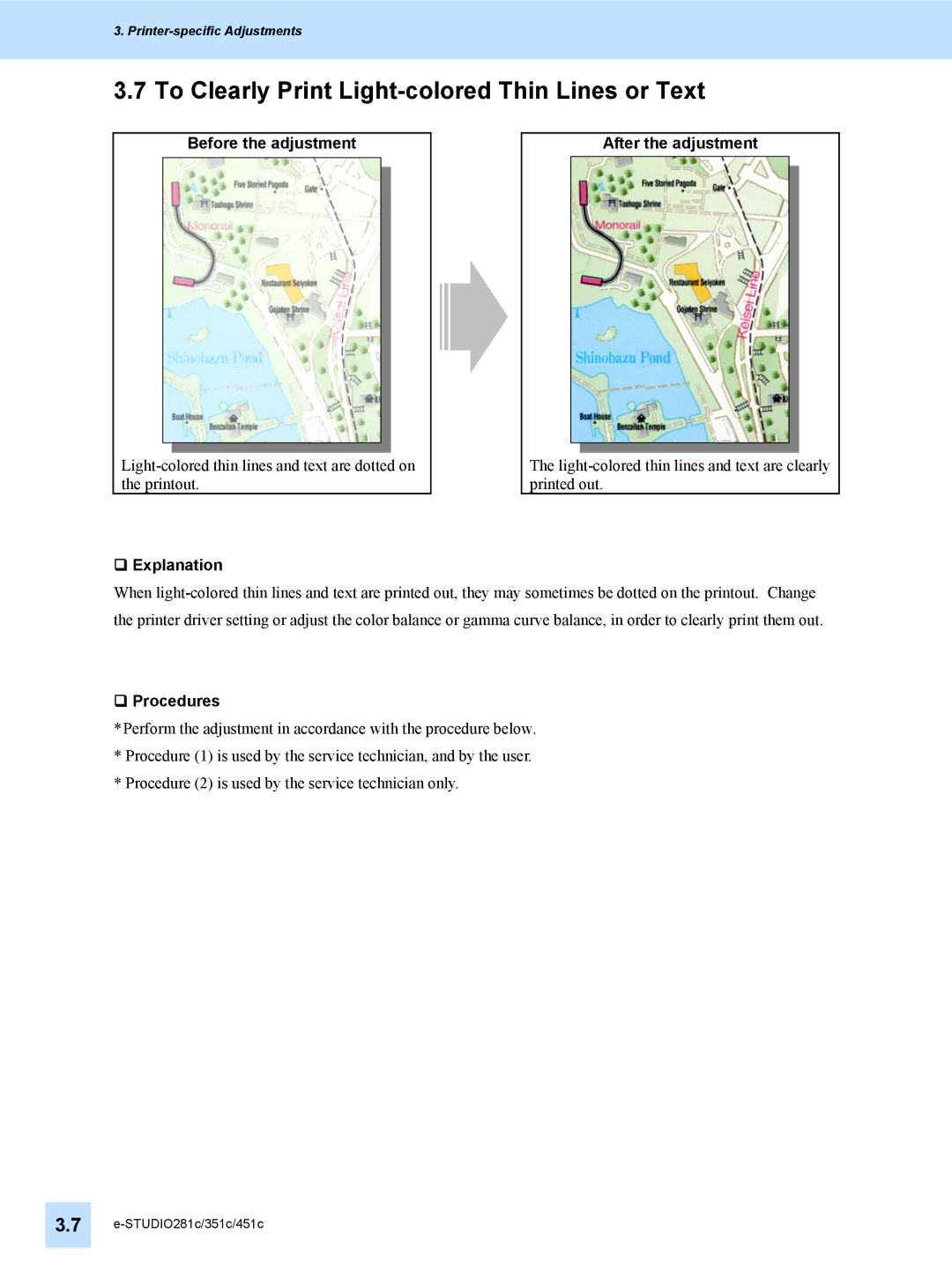 Toshiba 351C, 451C, e-STUDIO281c manual To Clearly Print Light-colored Thin Lines or Text, ‰ Explanation After the adjustment 