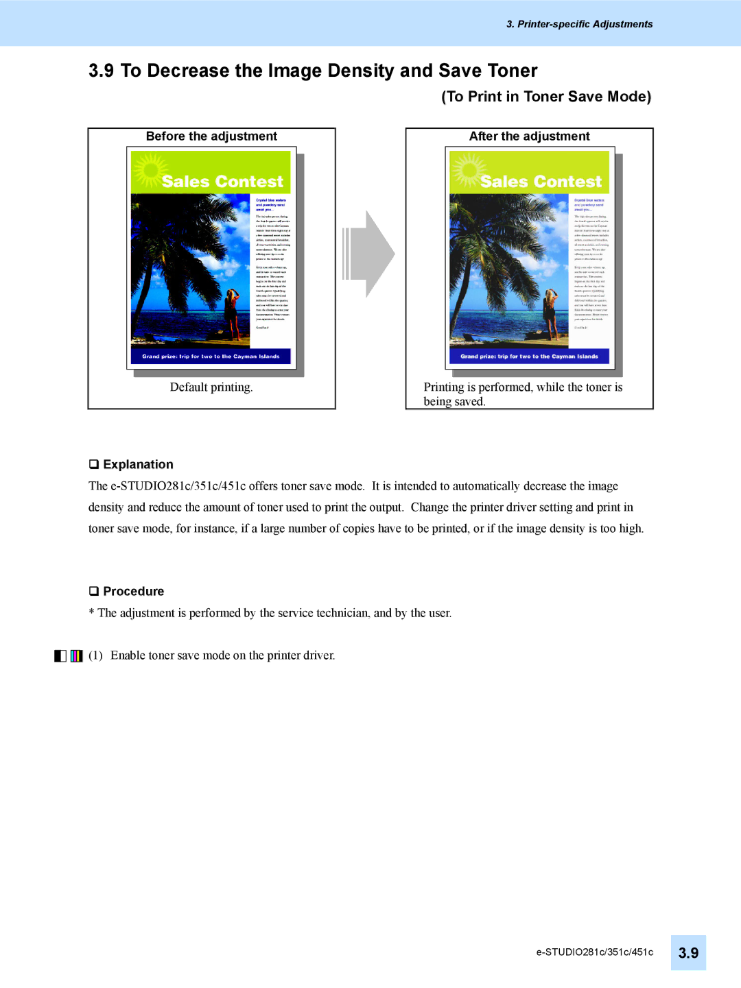 Toshiba 351C, 451C, e-STUDIO281c manual To Decrease the Image Density and Save Toner, To Print in Toner Save Mode 