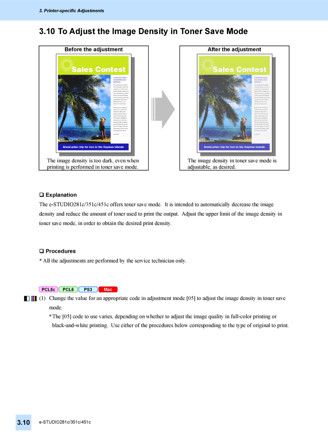 Toshiba 351C, 451C, e-STUDIO281c manual To Adjust the Image Density in Toner Save Mode, Before the adjustment 