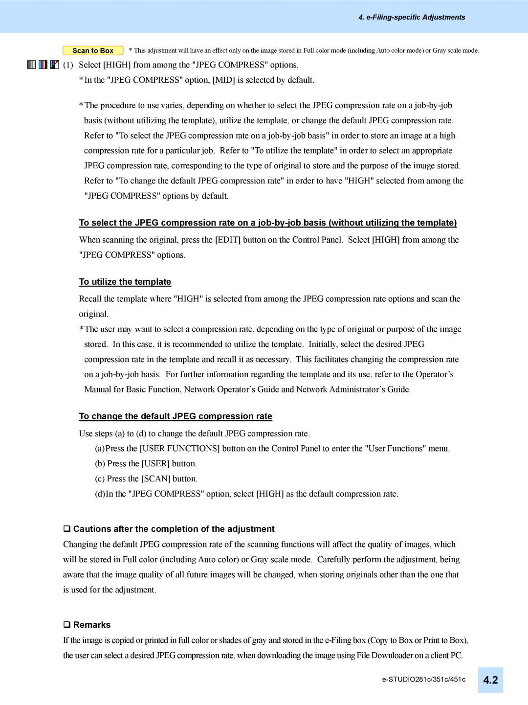 Toshiba e-STUDIO281c, 451C, 351C manual To utilize the template, To change the default Jpeg compression rate 