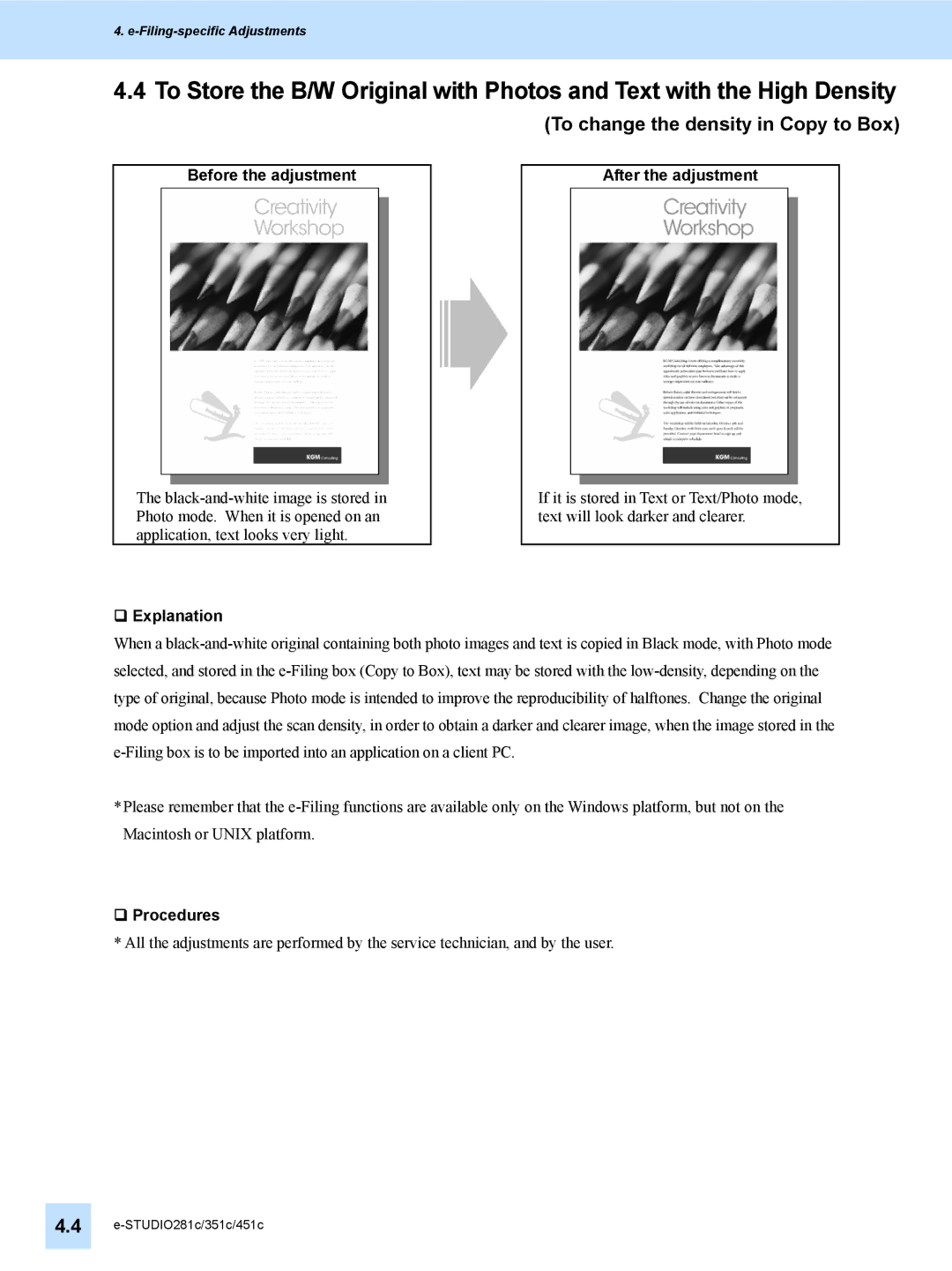 Toshiba e-STUDIO281c, 451C, 351C manual To change the density in Copy to Box, ‰ Procedures 