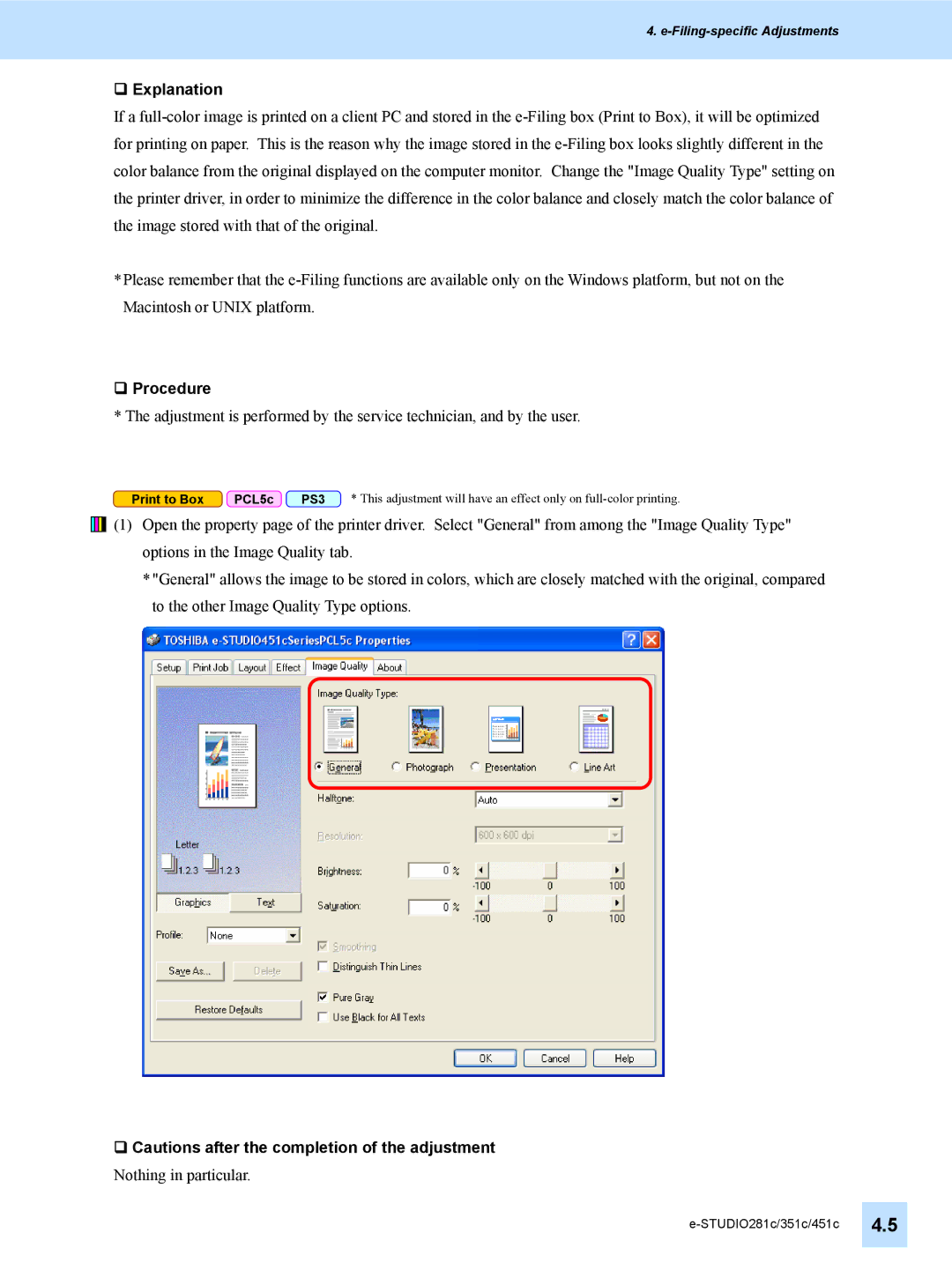 Toshiba e-STUDIO281c, 451C, 351C manual Print to Box PCL5c 