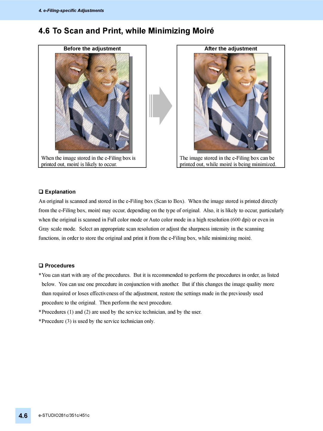 Toshiba 451C, 351C, e-STUDIO281c manual To Scan and Print, while Minimizing Moiré, ‰ Explanation After the adjustment 