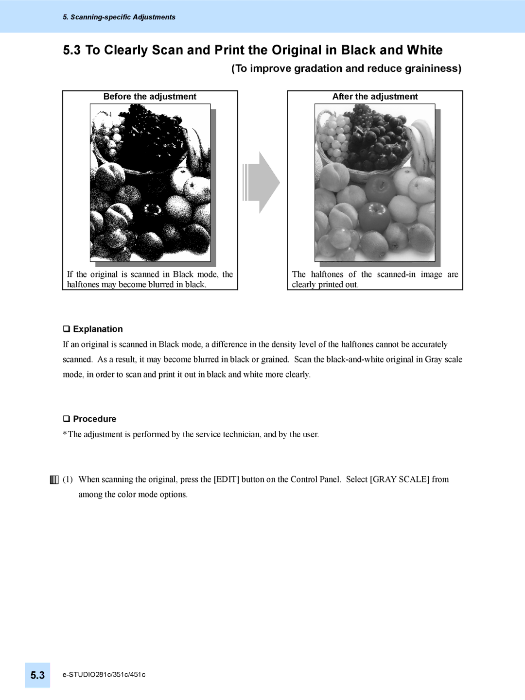 Toshiba 451C, 351C To Clearly Scan and Print the Original in Black and White, To improve gradation and reduce graininess 