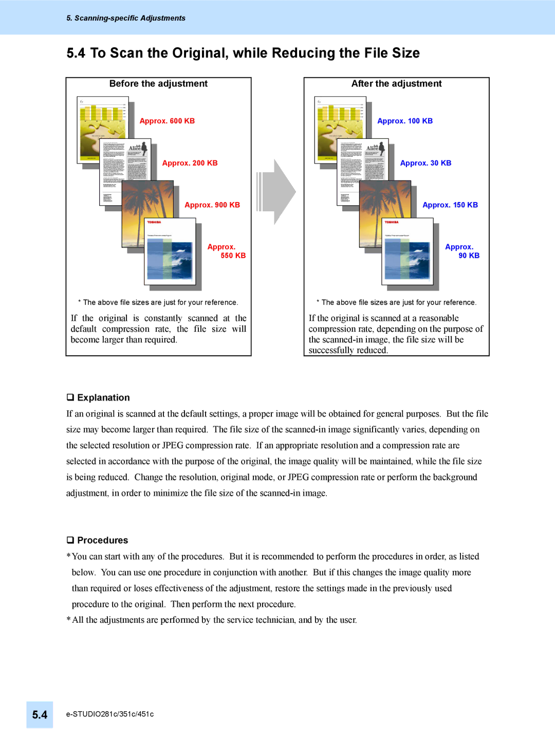 Toshiba e-STUDIO281c, 451C, 351C manual To Scan the Original, while Reducing the File Size, ‰ Procedures 