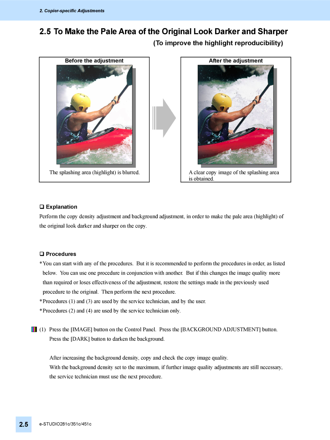 Toshiba e-STUDIO281c, 451C, 351C manual To improve the highlight reproducibility 