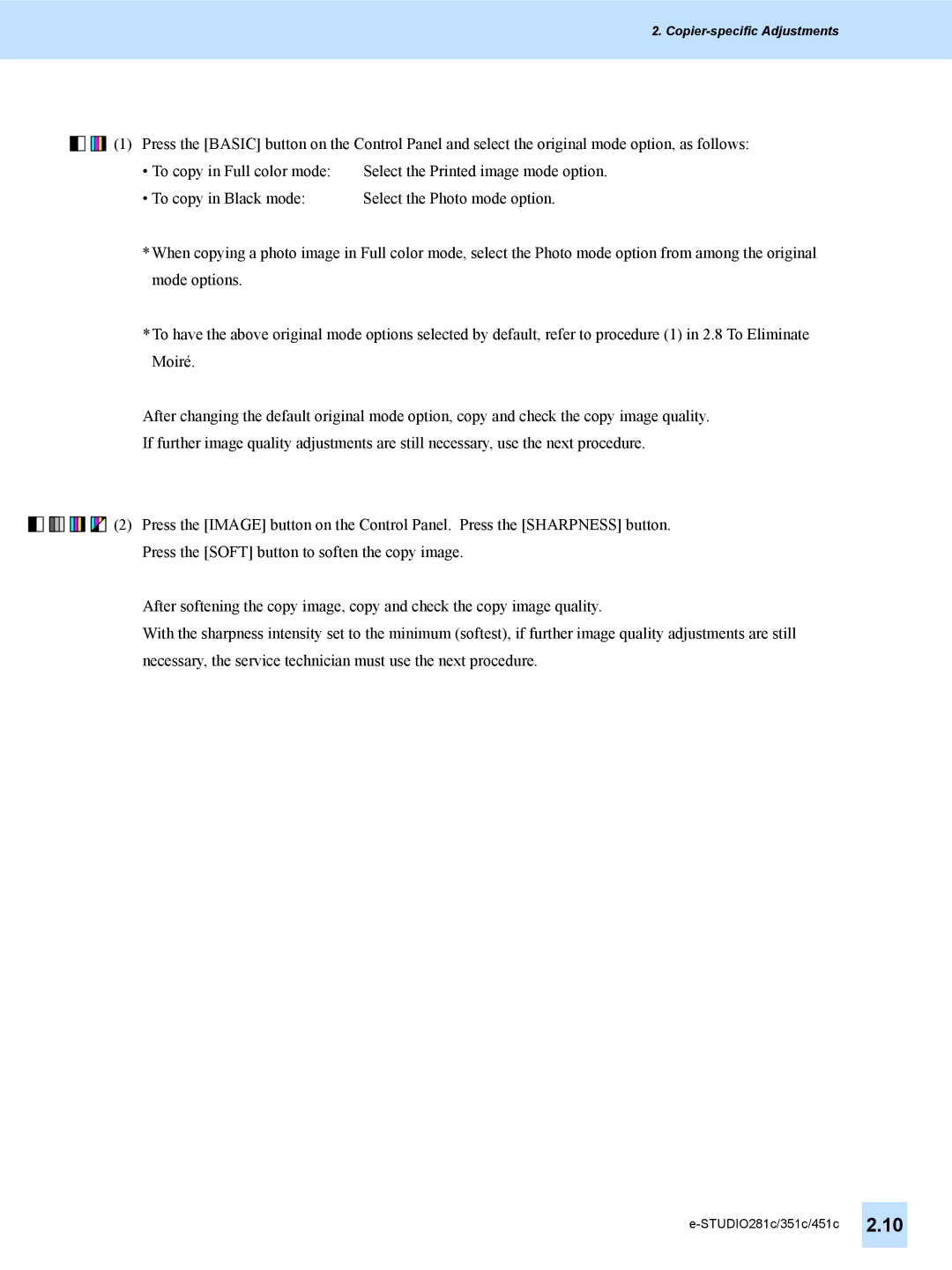 Toshiba 351C, 451C, e-STUDIO281c manual Copier-specific Adjustments 