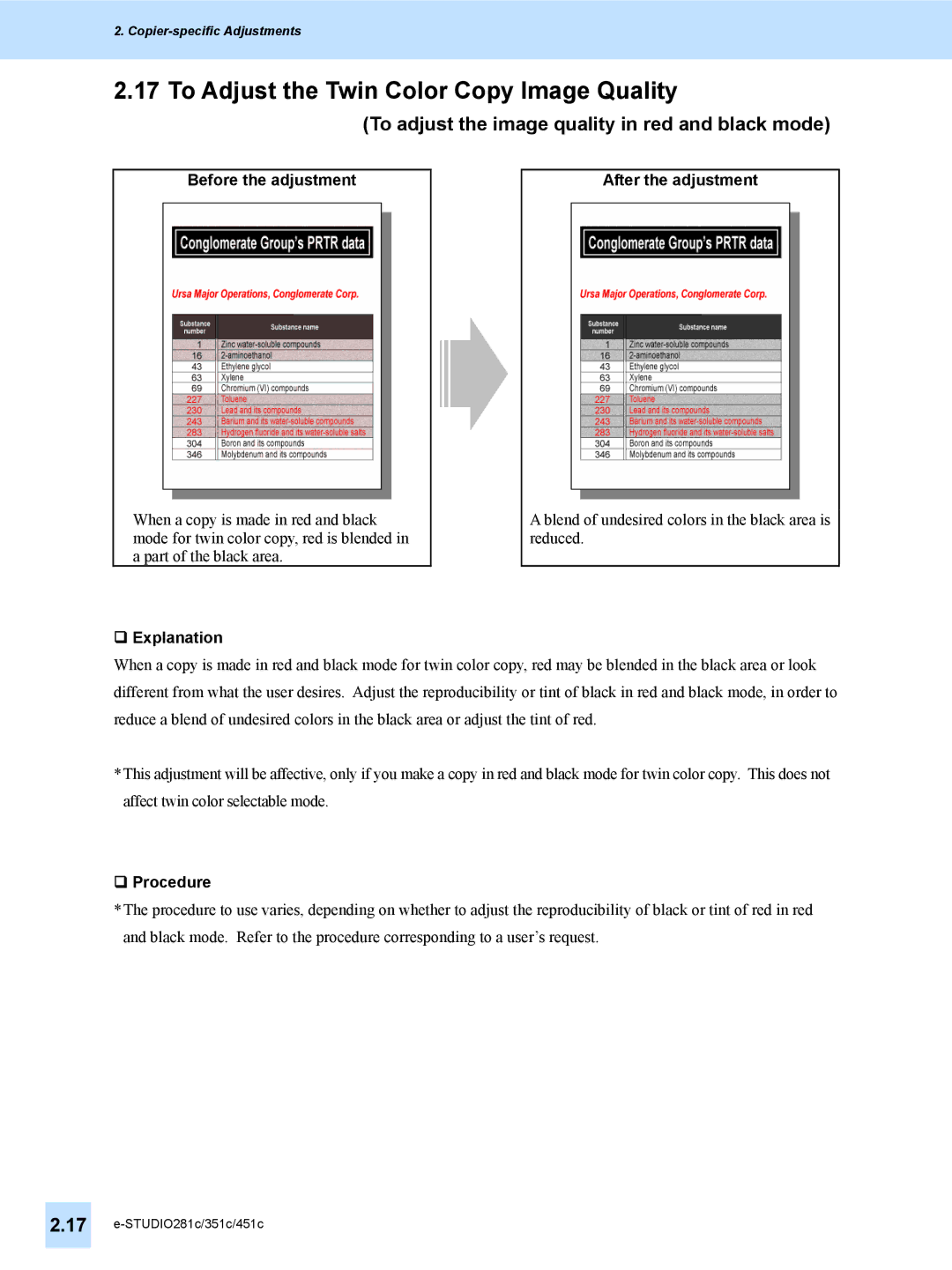 Toshiba e-STUDIO281c, 451C To Adjust the Twin Color Copy Image Quality, To adjust the image quality in red and black mode 