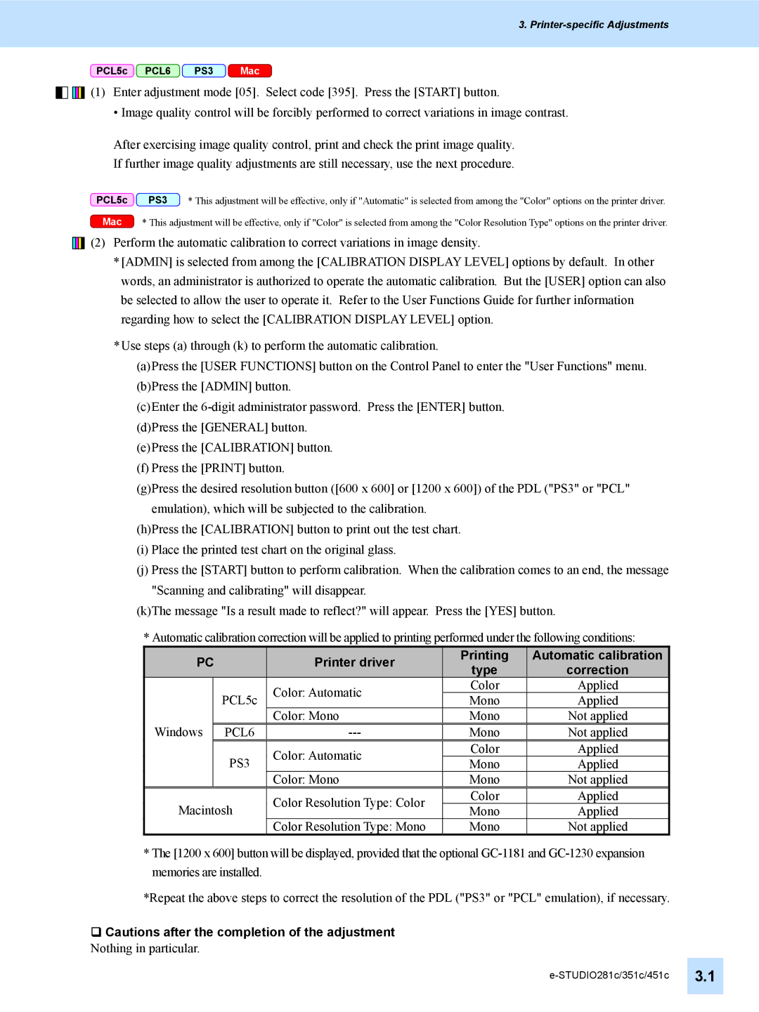 Toshiba 351C, 451C, e-STUDIO281c manual Printer-specific Adjustments 