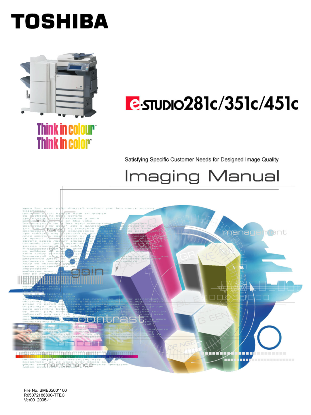 Toshiba 351C, 451C, e-STUDIO281c manual File No. SME05001100 R05072188300-TTEC Ver002005-11 