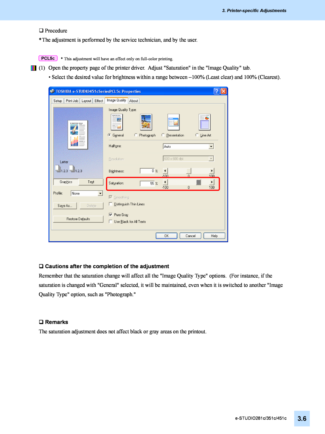 Toshiba 451C, 351C, e-STUDIO281c manual ‰ Cautions after the completion of the adjustment, ‰ Remarks 