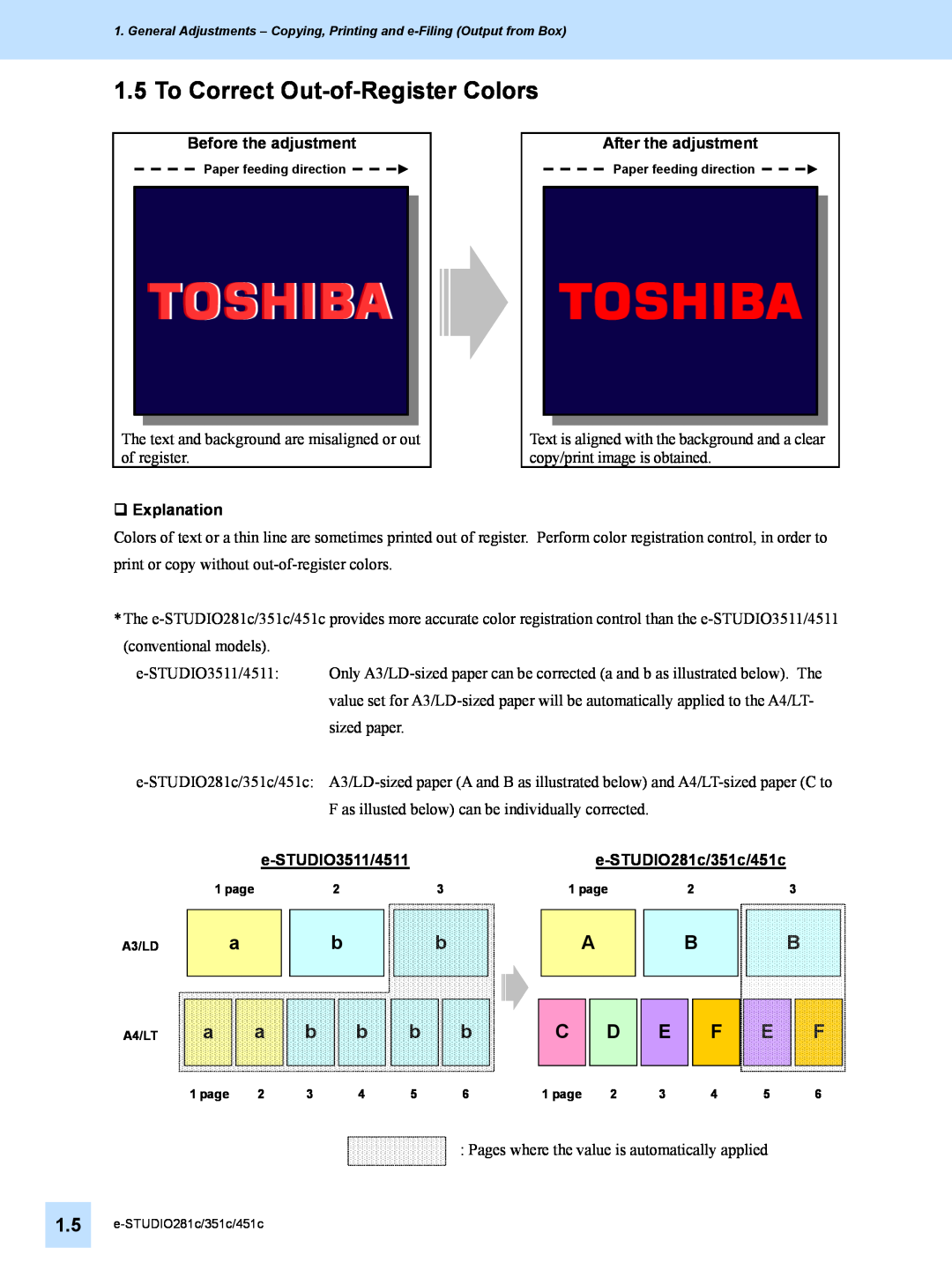 Toshiba e-STUDIO281c, 451C, 351C manual To Correct Out-of-Register Colors 
