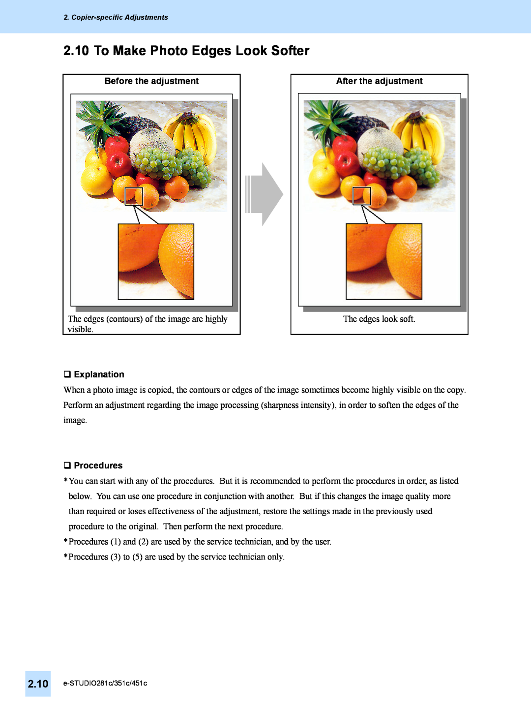 Toshiba 451C, 351C manual To Make Photo Edges Look Softer, e-STUDIO281c/351c/451c 