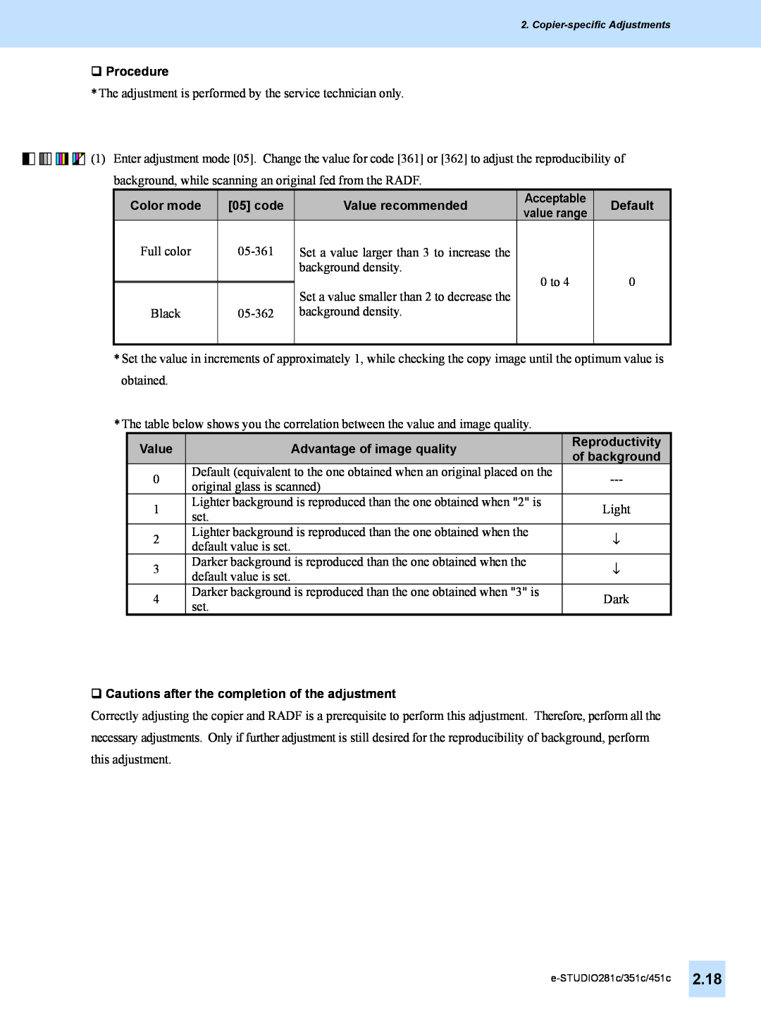 Toshiba e-STUDIO281c, 451C, 351C manual ‰ Procedure 