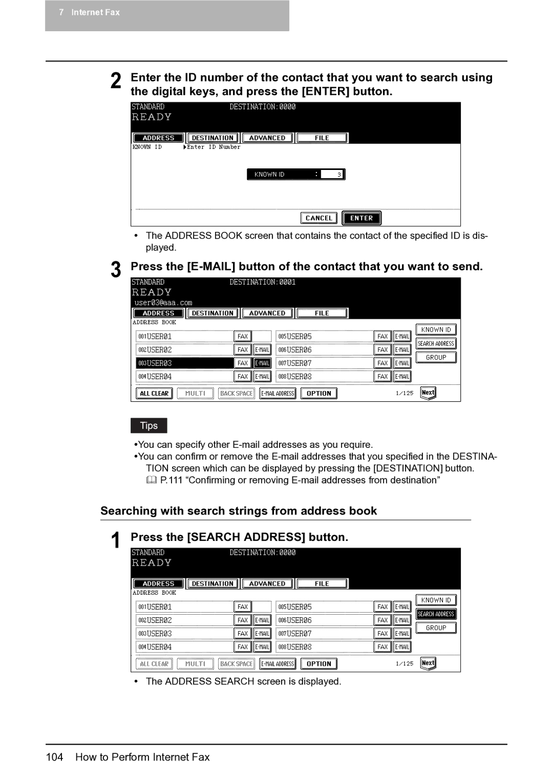 Toshiba 352, 452, 282 manual Press the E-MAIL button of the contact that you want to send 