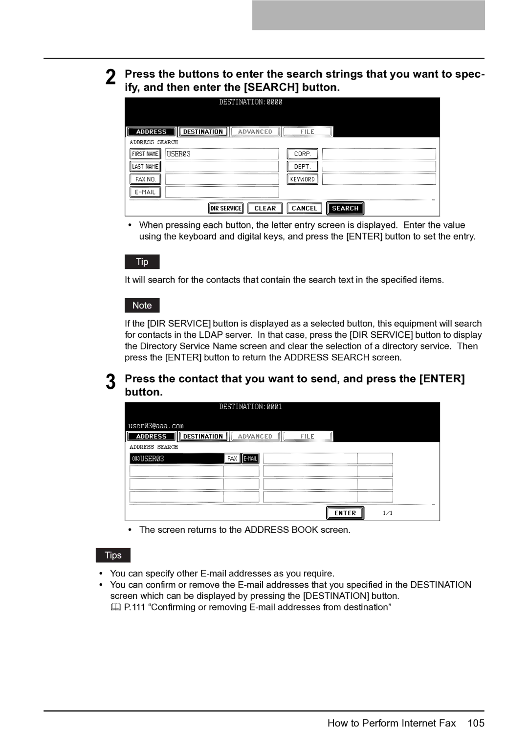 Toshiba 452, 282, 352 manual How to Perform Internet Fax 