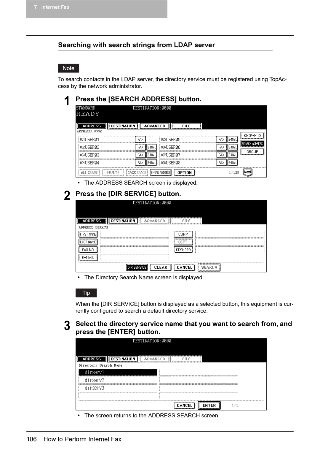 Toshiba 282, 452, 352 manual Searching with search strings from Ldap server 