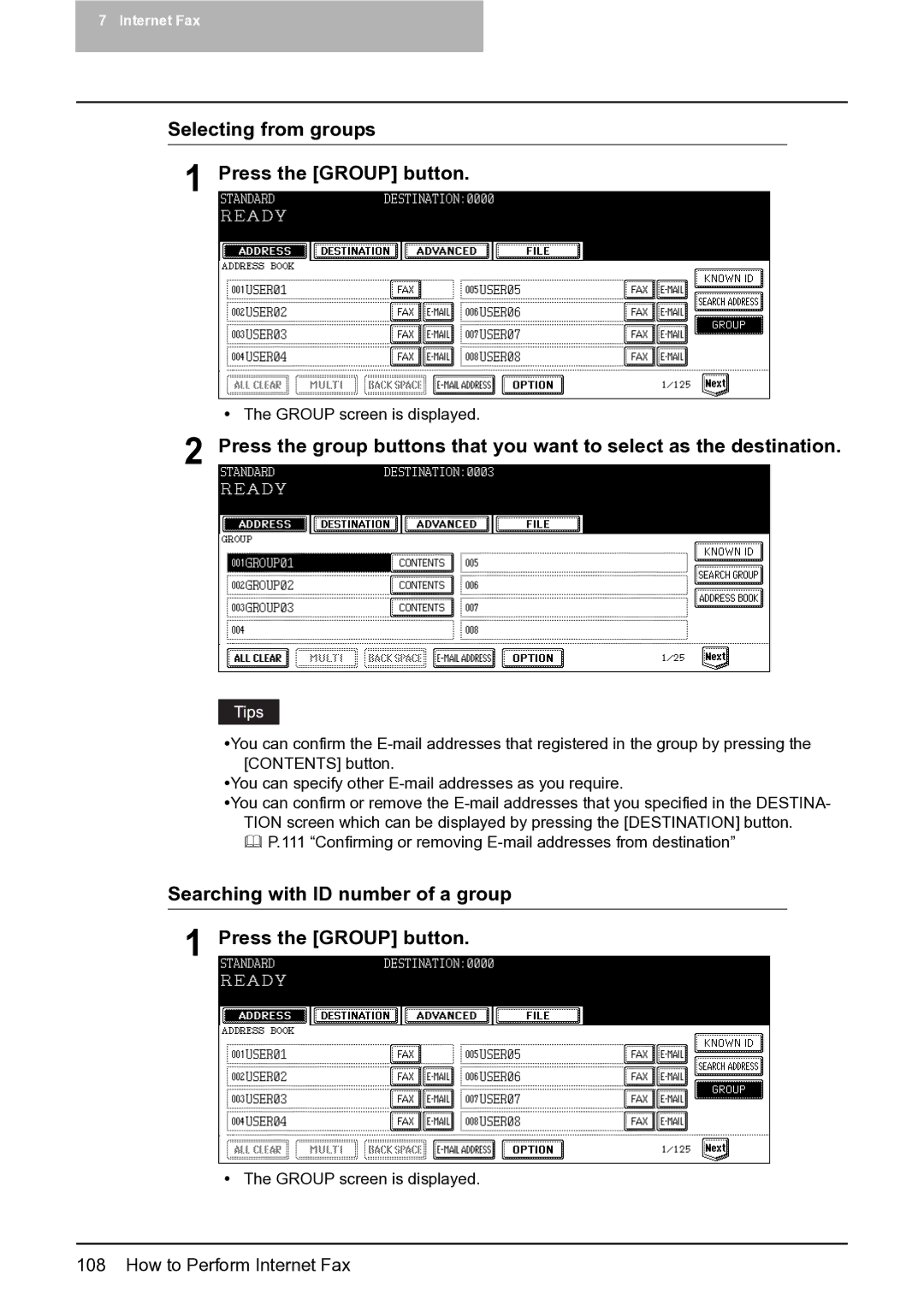 Toshiba 452, 282, 352 manual Selecting from groups Press the Group button 