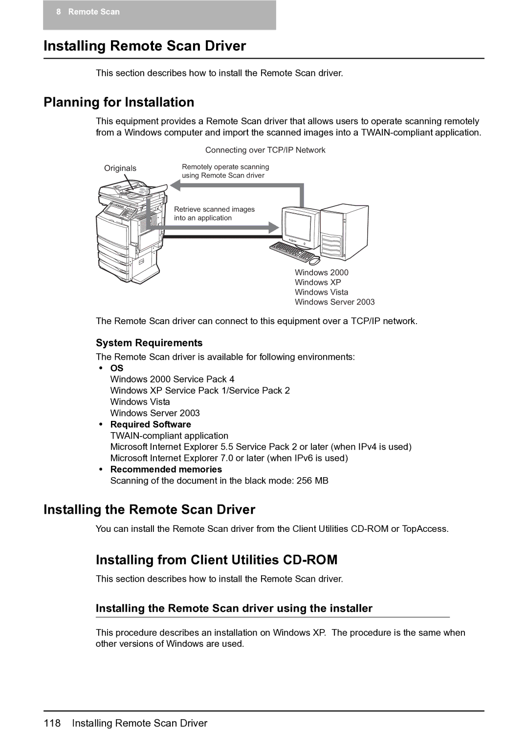 Toshiba 282, 452, 352 manual Installing Remote Scan Driver, Planning for Installation, Installing the Remote Scan Driver 