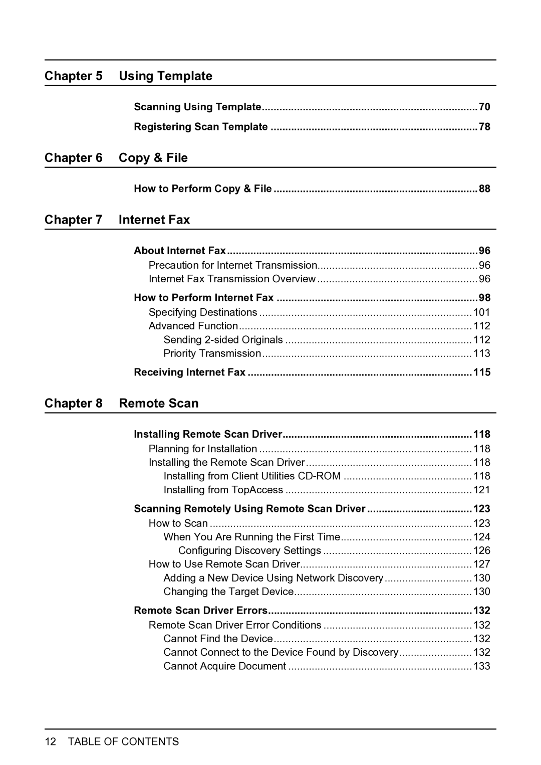 Toshiba 452, 282, 352 manual 115, Installing Remote Scan Driver 118, Scanning Remotely Using Remote Scan Driver 123 