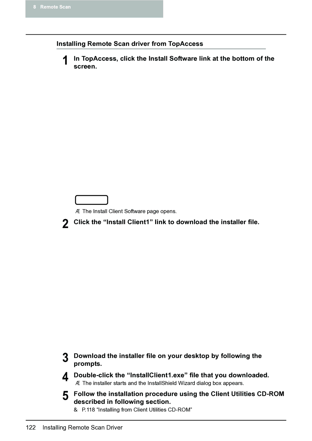 Toshiba 352, 452, 282 manual Install Client Software page opens 