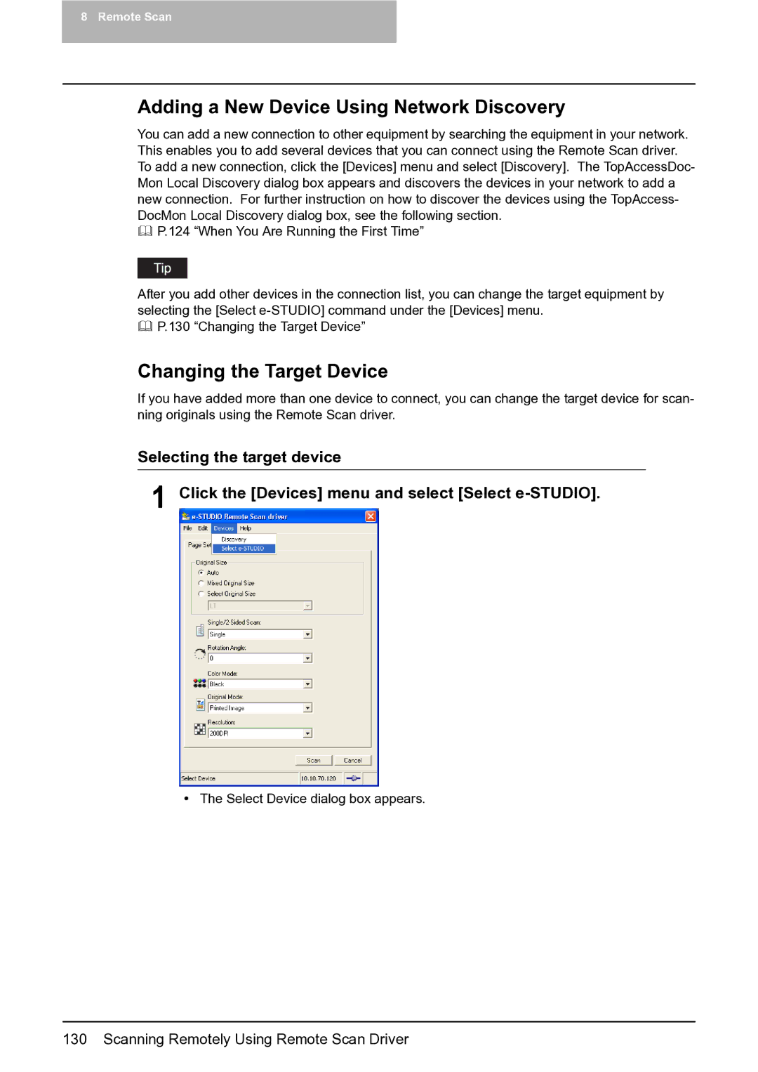 Toshiba 282, 452, 352 manual Adding a New Device Using Network Discovery, Changing the Target Device 