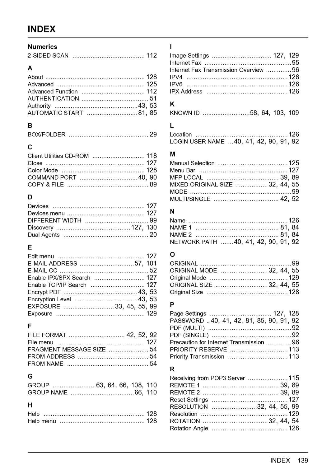 Toshiba 282, 452, 352 manual Index, Numerics 