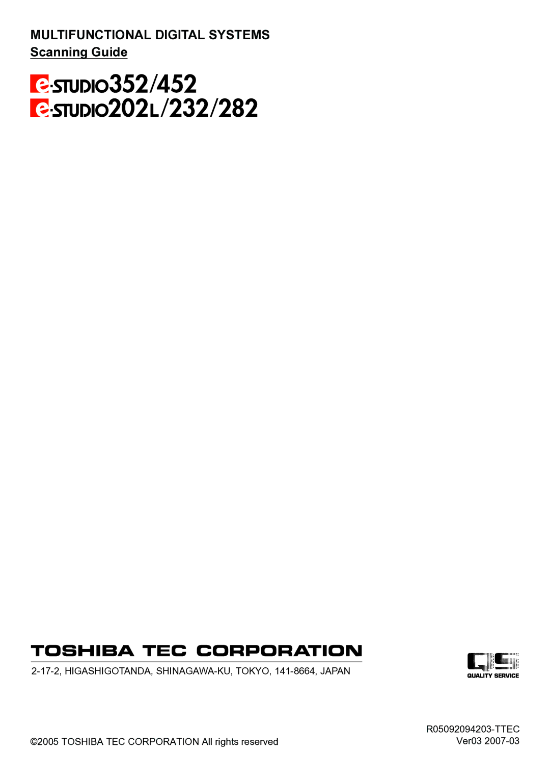 Toshiba 282, 452, 352 manual Multifunctional Digital Systems 