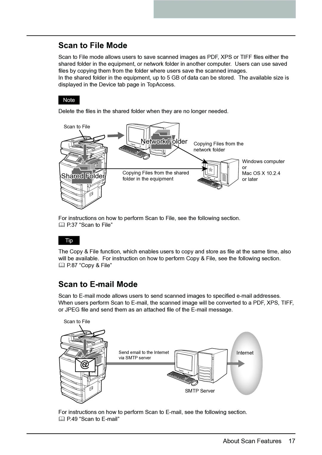 Toshiba 352, 452, 282 manual Scan to File Mode, Scan to E-mail Mode 