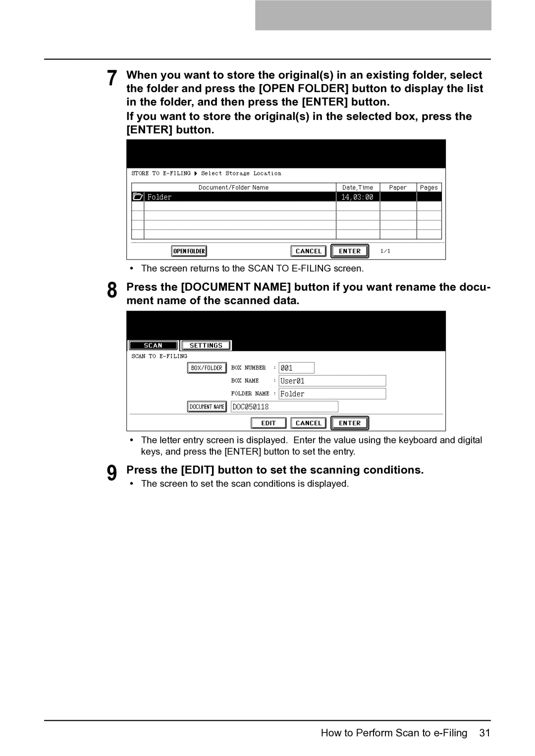 Toshiba 282, 452, 352 manual Screen returns to the Scan to E-FILING screen 