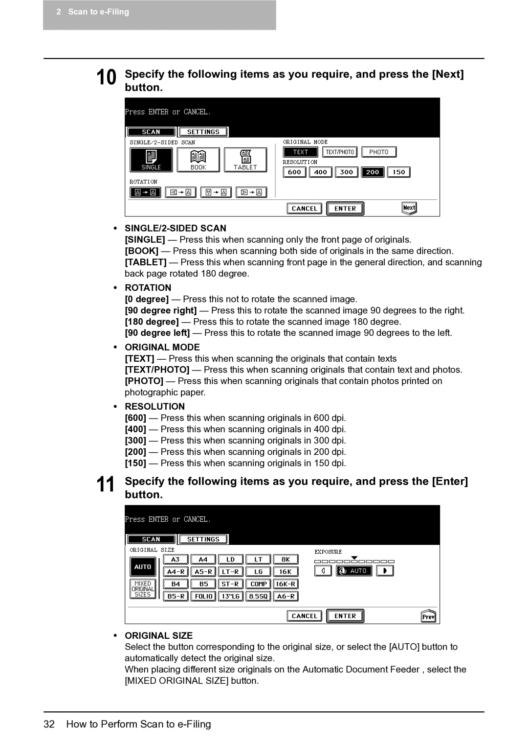 Toshiba 352, 452, 282 manual SINGLE/2-SIDED Scan, Rotation, Original Mode, Resolution, Original Size 