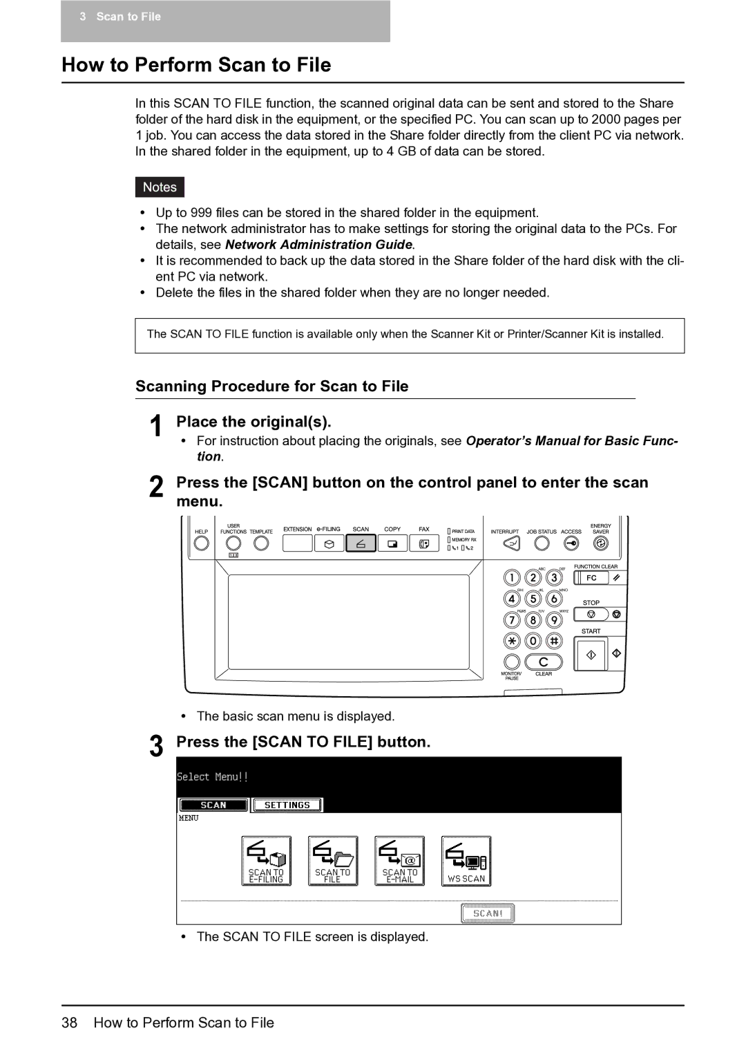 Toshiba 352, 452, 282 manual How to Perform Scan to File, Scanning Procedure for Scan to File Place the originals 