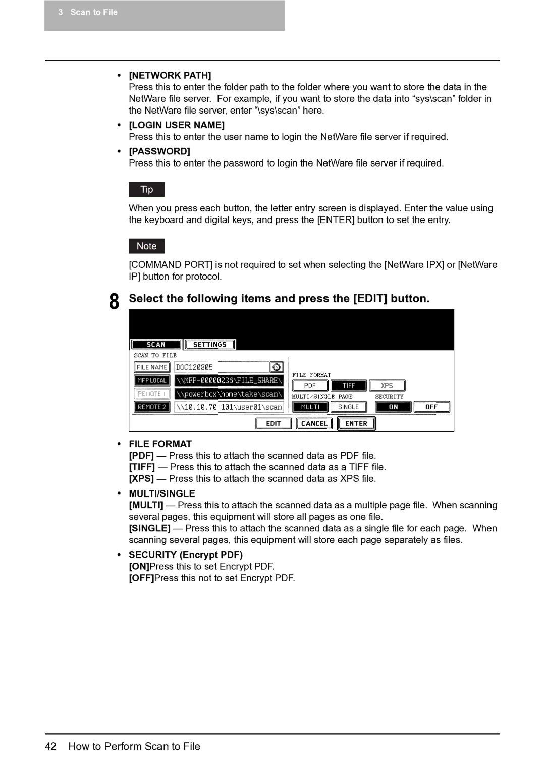 Toshiba 452, 282, 352 manual Select the following items and press the Edit button, File Format MULTI/SINGLE 