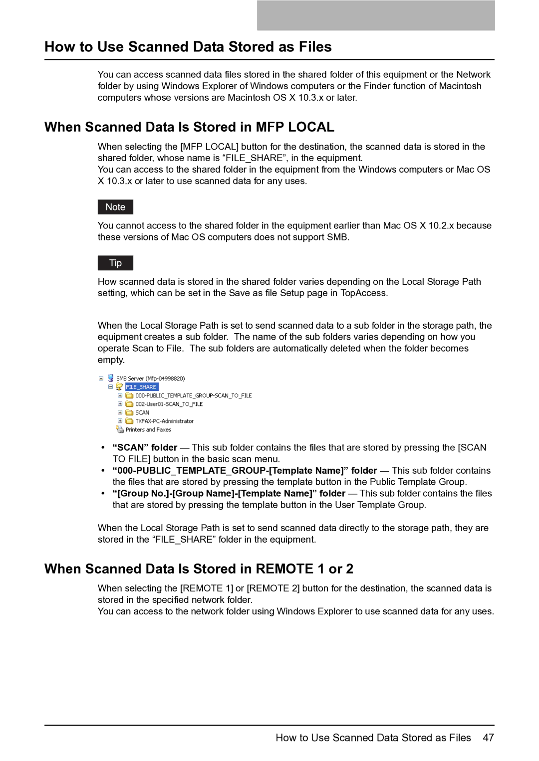 Toshiba 352, 452, 282 manual How to Use Scanned Data Stored as Files, When Scanned Data Is Stored in MFP Local 