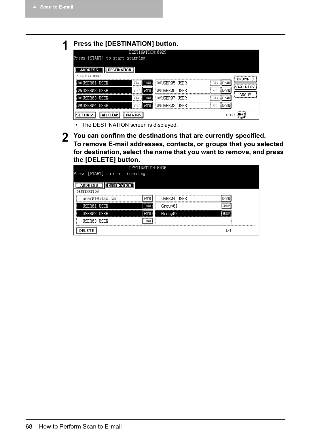 Toshiba 352, 452, 282 manual Press the Destination button 